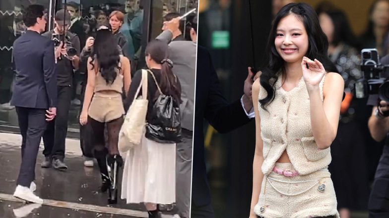 BLACKPINK’s Jennie Makes Heads Turn in Sexy Co-Ord Set With Stockings and Knee-High Boots at Paris Fashion Week (View Pics and Video)