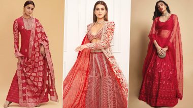 Karwa Chauth 2023: From Alia Bhatt to Kriti Sanon, Celebrity Inspired Red Ethnic Outfit Ideas to Rock this Festive Season (View Pics)