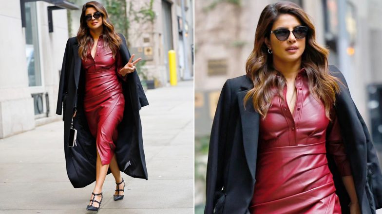 Priyanka Chopra Exudes Boss Lady Vibes in Body-Hugging Leather Dress With Oversized Blazer (See Pics)