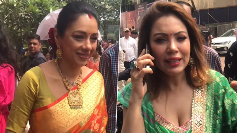 Durga Puja 2023: Anupamaa’s Rupali Ganguly; TMKOC’s Munmun Dutta Arrive in Style at a Pandal in Mumbai (Watch Videos)