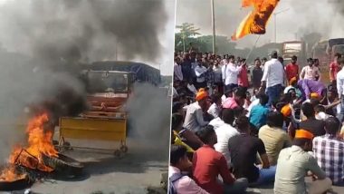 Maratha Reservation Protest: Maharashtra Rocked by Pro-Quota Agitations, Arson and Roadblocks for Third Day, CM Eknath Shinde Calls All-Party Meet (Watch Videos)