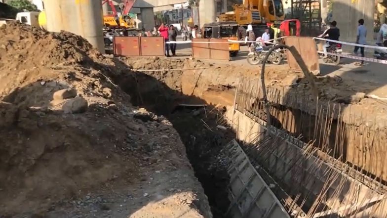 Madhya Pradesh Flyover Collapse Video: Labourers Injured After Under-Construction Structure Falls in Jabalpur