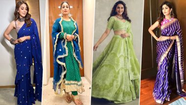 Navratri 2023 Colours & Outfit Ideas: Hina Khan, Madhuri Dixit & Other Celebrity-Inspired Looks in Nine Colours To Wear During the Festival!