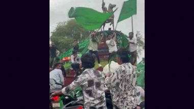 Karnataka: Youths Climb Freedom Fighter Rani Abbakka’s Statue in Mangaluru During Eid Milad Procession, Get Police Notice After Video Goes Viral