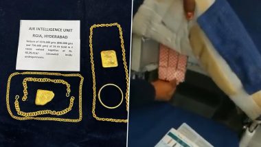 Telangana: Six Passengers Involved in Smuggling Caught at Hyderabad Airport, Customs Officials Recover Gold and Foreign Currency Worth Over Rs 2.25 Crore (See Pics and Video)