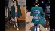 Uorfi Javed Makes Fashion Statement in Oversized Green Blazer With &rsquo;Don Ko Pakadna..&rsquo; Written on the Back at Bandra Police Station (View Pics)