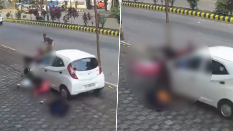 Mangaluru Road Accident Horror: Speeding Car Rams Into Pedestrians on Footpath, Woman Killed; Disturbing CCTV Video Surfaces