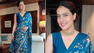 Kajol's Royal Blue Floral Saree is the Perfect Pick For Navratri 2023 Day 4 Festivities (See Pics)