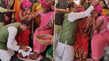 Shivraj Singh Chouhan Washes Feet of Women at CM Ladli Behna Sammelan in Madhya Pradesh's Burhanpur (Watch Video)