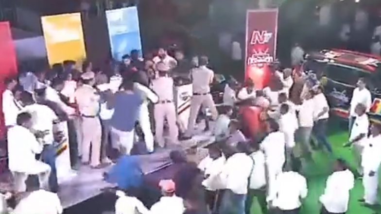 Telangana: Sitting BRS MLA KP Vivekananda Goud Loses Cool, Physically Attacks and Grabs BJP Candidate's Throat During Live News Debate (Watch Video)