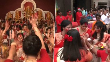 Vijayadashami 2023: Women Celebrate ‘Sindoor Khela’ With Great Joy and Fervour in Delhi and Kolkata (Watch Videos)