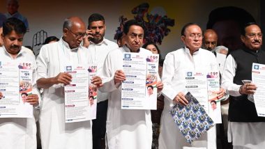 Madhya Pradesh Assembly Election 2023: Congress Releases Manifesto; Promises Rs 25 Lakh Health Insurance Cover, 27% OBC Quota (See Pics and Video)