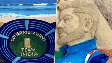 Virat Kohli Sand Art: After India's Win Over Bangladesh in CWC 2023 Match, Sudarsan Pattnaik Dedicates Sand Sculpture To Star Indian Cricketer and Team India (View Pics)