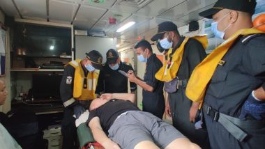 Indian Coast Guard Evacuates Critically Ill Chinese Crewman From Ship in Arabian Sea (See Pics and Video)