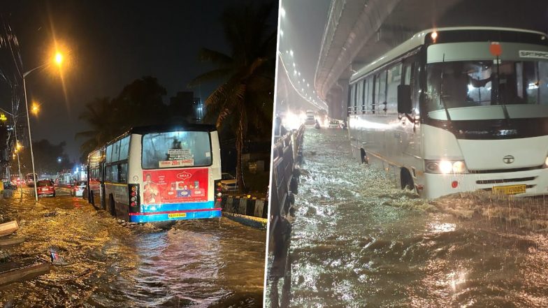 Bengaluru Rains: Traffic Moves Slow as Heavy Rainfall Causes Waterlogging on Many Roads, Photos and Videos of Flooded Streets Surface Online