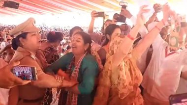 'Meri Behen Ko Mara Hai': Woman Cries at 'Nari Shakti Vandan Sammelan' attended by UP CM Yogi Adityanath in Hathras, Taken Away; Video Surfaces