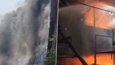 Gujarat Factory Fire Video: Massive Blaze Engulfs Dyeing Factory in Surat's Pandesara