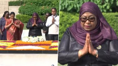 Tanzania President Samia Suluhu Hassan Pays Tribute to Mahatma Gandhi at Rajghat in Delhi (Watch Video)