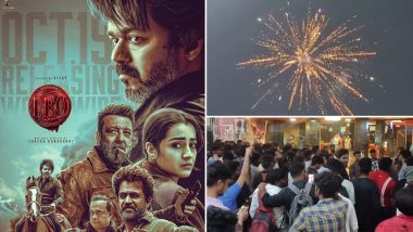 Leo: Vijay’s Fans Burst Crackers and Dance Outside Theatres in Chennai To Celebrate Film’s Release (Watch Video)