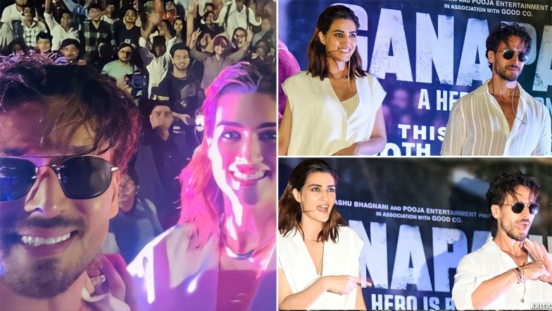 Ganapath &ndash; A Hero Is Born: Kriti Sanon and Tiger Shroff Dazzle in White at Promotion Event (View Pic)