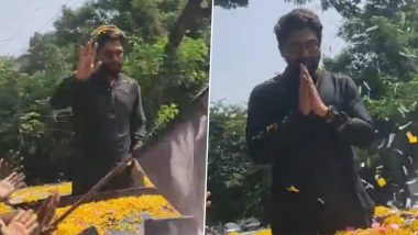 'Best Actor' Allu Arjun Gets Grand Welcome With Flowers and Dhol in Hyderabad Post His National Film Award Win for Pushpa (Watch Video)