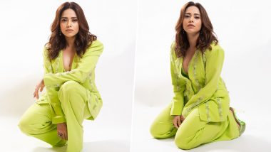 Nushrratt Bharuccha Serves Boss Lady Vibes in Embellished Green Pantsuit (See Pics)