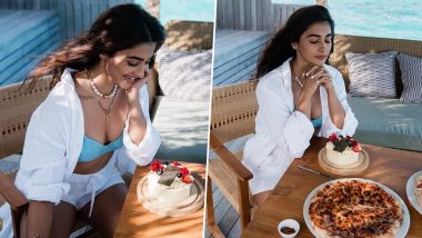 Pooja Hegde Rings in Her Birthday With a Cake, Pizza and Lots of Love! Actress Shares Update in Blue Bikini Top and White Shorts (View Pics)