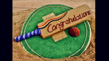 'Congratulations' To Team India Sand Art! India Beats Pakistan in ICC Cricket World Cup 2023, Sudarsan Pattnaik Dedicates Sculpture to Men in Blue (View Pic)