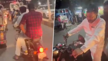 Uttar Pradesh: BJP MLA Manish Jaiswal Ignores Helmet Rule While Riding Motorcycle in Kushinagar, Video Goes Viral