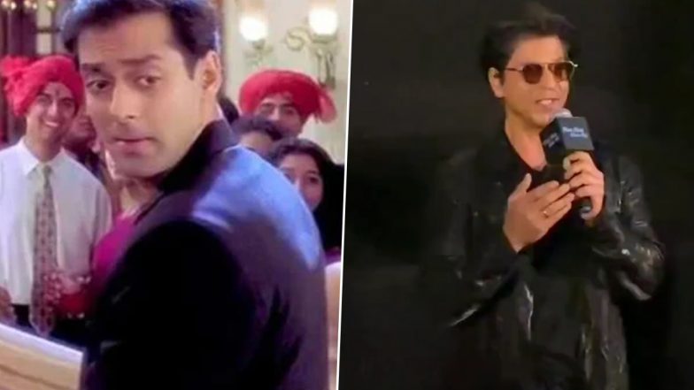 Fans Remind Shah Rukh Khan of 'Salman Bhai' After He Forgets to Mention Salman Khan Among His KKHH Co-Stars; Check Out His Hilarious Reaction From Film's 25th Anniversary Screening (Watch Video)