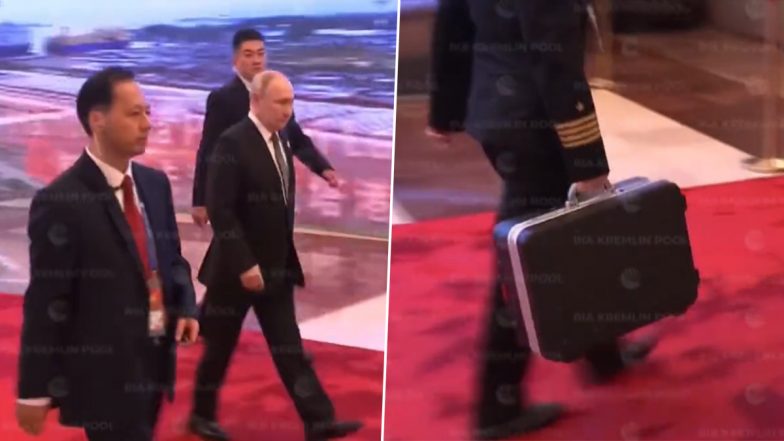 Russia President Vladimir Putin Seen with Nuclear Briefcase After Meeting Chinese Counterpart Xi Jinping in Beijing (Watch Video)