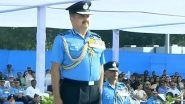 Indian Air Force 2023: IAF Chief Air Chief Marshal VR Chaudhari Arrives at Bamrauli Air Force Station in Prayagraj (Watch Video)