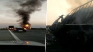 Samruddhi Expressway Accident Video: Truck Gutted in Fire After Colliding With Divider in Maharashtra's Washim