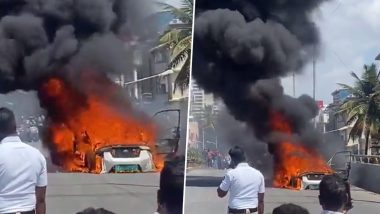Electric Car on Fire in Bengaluru: Electric Four-Wheeler Goes Up in Flames in JP Nagar, Video Surfaces