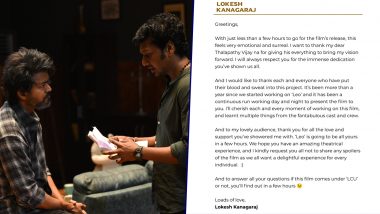 Lokesh Kanagaraj Pens Sweet Note Thanking Thalapathy Vijay and Audience Ahead of Leo Film’s Release (View Pics)