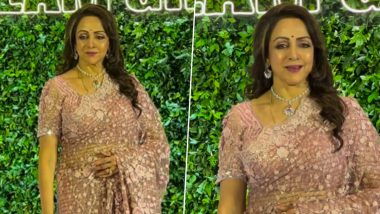 Hema Malini Looks Spectacular in Rose Gold Saree for Her 75th Birthday Party! (Watch Video)