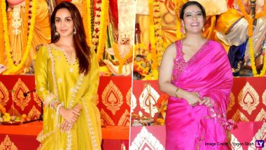 Kiara Advani and Kajol Look Spectacular in Green Salwar Kameez and Pink Saree Respectively for Durga Puja Pandal (View Pics)