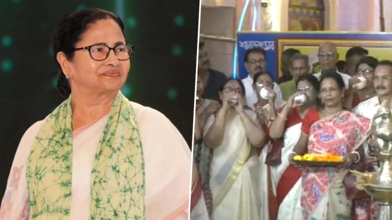 Durga Puja 2023: West Bengal CM Mamata Banerjee Inaugurates Puja at Kolkata’s Sree Bhoomi Sporting Club Virtually (Watch Video)