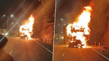 Maharashtra Truck Fire Video: Three Charred to Death as Vehicle Bursts into Flames in Pune