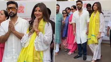 UT69: Raj Kundra and Wife Shilpa Shetty Visit Siddhivinayak Temple in Mumbai Ahead of the Film’s Release (Watch Video)