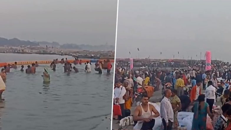 Sharad Purnima 2023: Devotees Take Dip in Ganga on Auspicious Occasion in Uttar Pradesh’s Prayagraj (Watch Video)