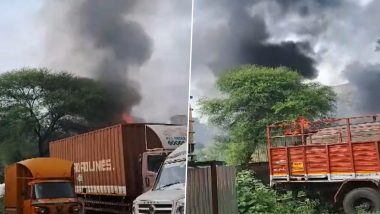Pune Fire Video: Blaze Erupts at Two-Wheeler Service Station in Maharashtra’s City; 25 Motorbikes Gutted