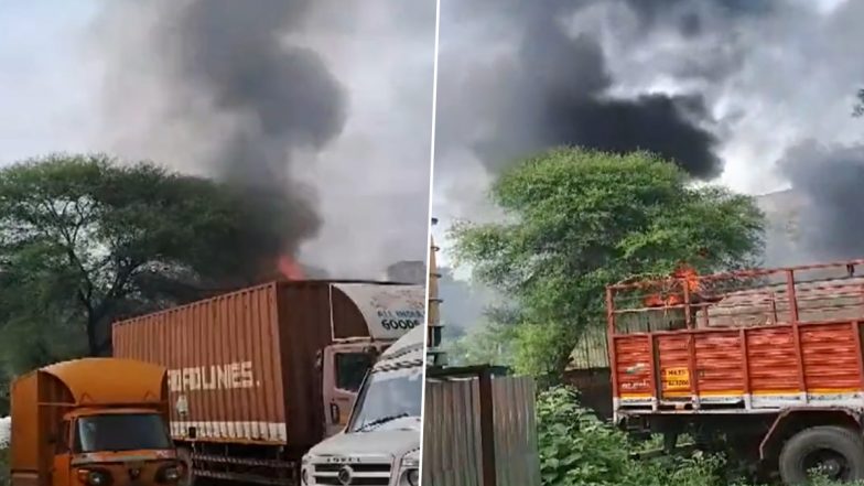 Pune Fire Video: Blaze Erupts at Two-Wheeler Service Station in Maharashtra’s City; 25 Motorbikes Gutted