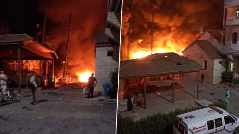 Al-Ahli Baptist Hospital in Gaza City 'Bombed', Hundreds Feared Killed; Photos and Videos Show Massive Fire Following 'Airstrike'