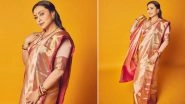 Rani Mukerji Shells Out Major Ethnic Fashion Goals in Beige and Golden Silk Saree Tied in Bangla Style (See Pics)