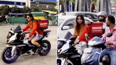 Zomato Delivery Girl Viral Video: Authorities in Indore Impose Rs 300 Fine on Girl Who Was Seen Riding Bike Without Helmet in Zomato Uniform