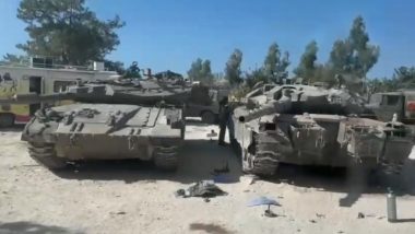 Israel-Hamas War: Israeli Defence Forces’ ‘Merkava’ Tanks, Troops in Action Near Gaza Strip (Watch Video)