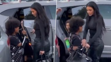 Kim Kardashian Shouts 'Stop' After Her Son Saint West Shows Middle Finger to Paps (Watch Viral Video)