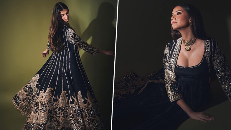 Diwali 2023 Fashion: Tara Sutaria's Black Anarkali Suit is the Most Elegant Choice to Nail Deepawali Style (See Pics)