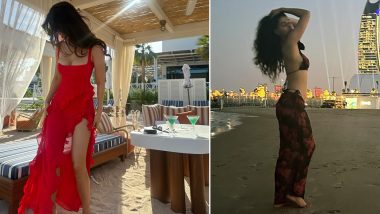 Disha Patani Sizzles in Red Thigh-High Slit Dress, Strikes Sultry Poses at the Beach Side in Latest Insta Post! (View Pics)